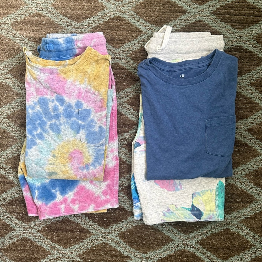 GAP KIDS BOYS SHORT SETS FLORAL TIE DYE SIZE XL EUC